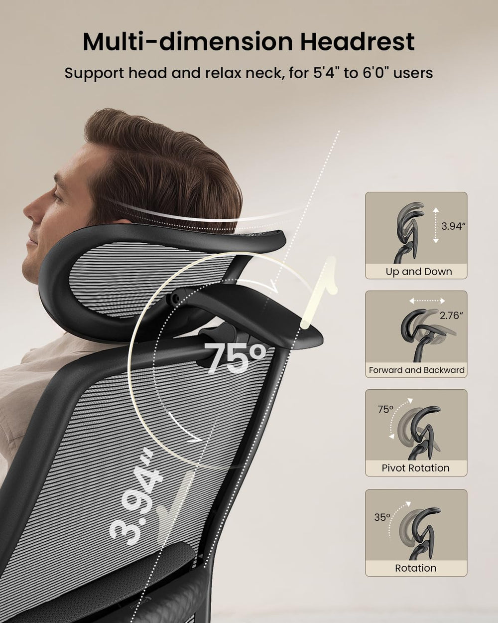 ProtoArc EC200 Ergonomic Office Chair with Adjustable Seat Depth | Lumbar Sup...