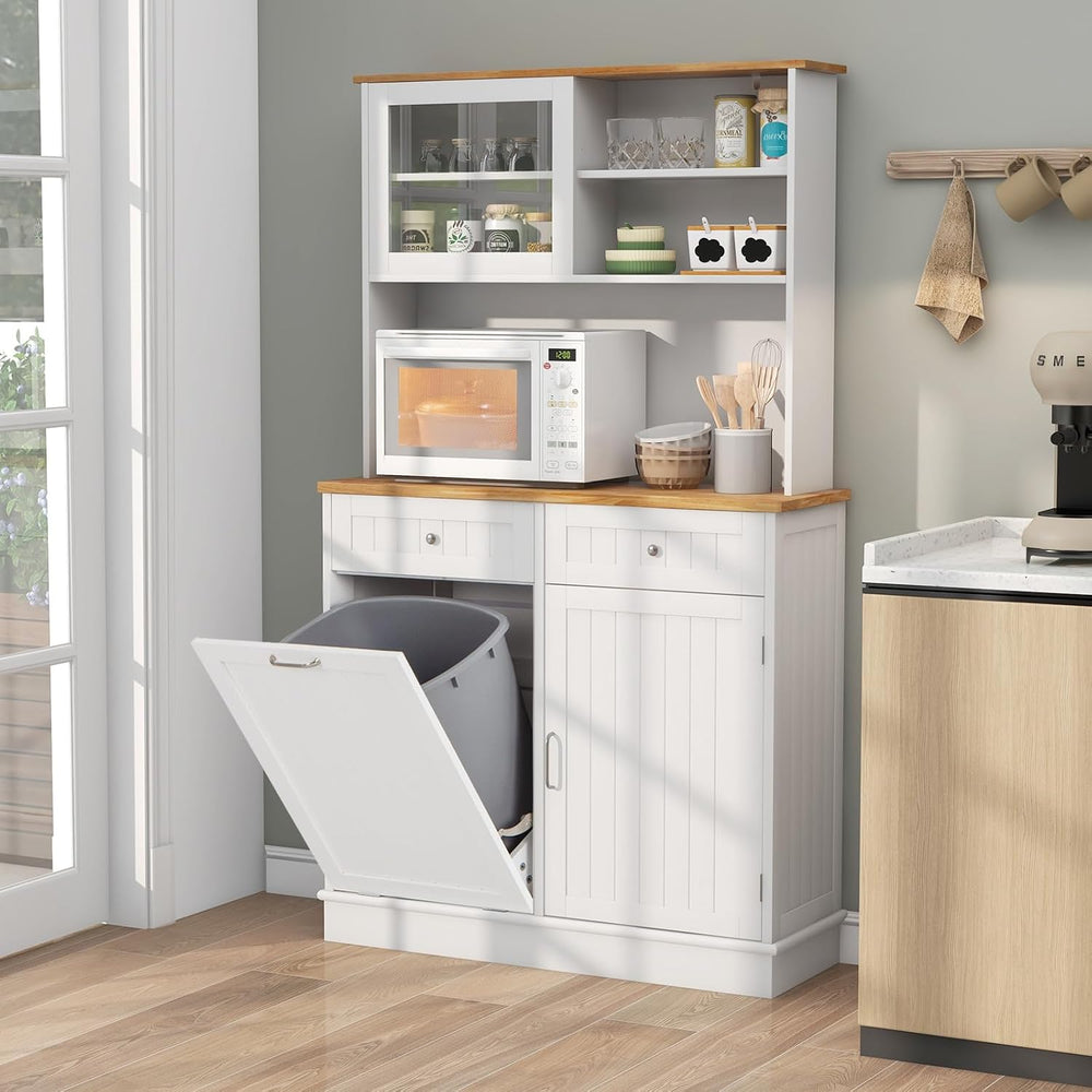 68" Tall Kitchen Pantry Cabinet, Freestanding Kitchen Hutch w/Tilt Out T...