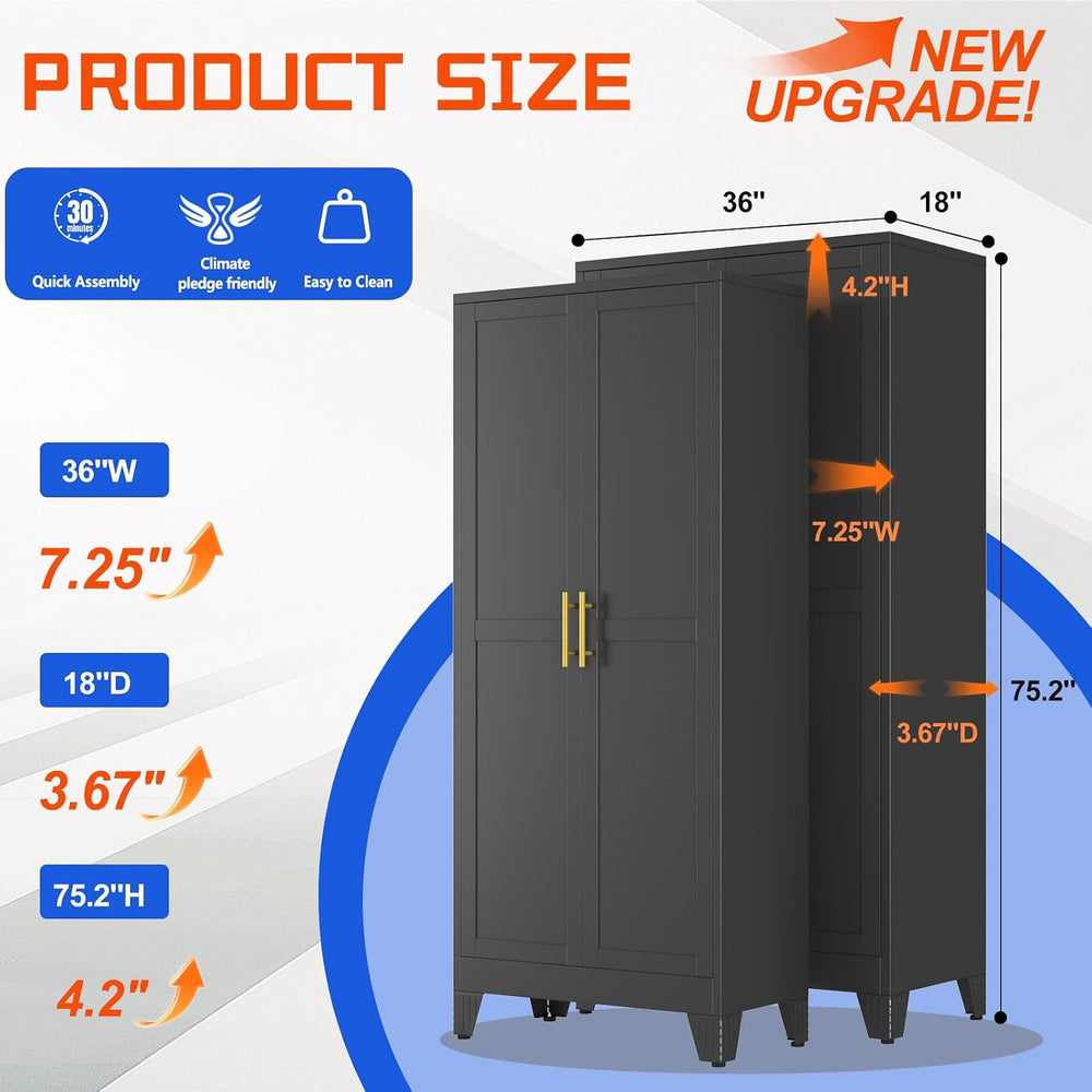 GAIOUS 75'' Tall Metal Garage Storage Cabinet, File Cabinet with 2 Do...