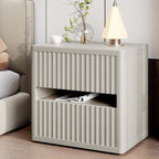 Dripex Fluted Nightstand with 2 Drawers, Large Wide Wood Night Stand Bedside Table for Bedroom, Mid-Century Modern Storage Bed Side Table, End Table for Living Room Sofa Couch, Gray Oak