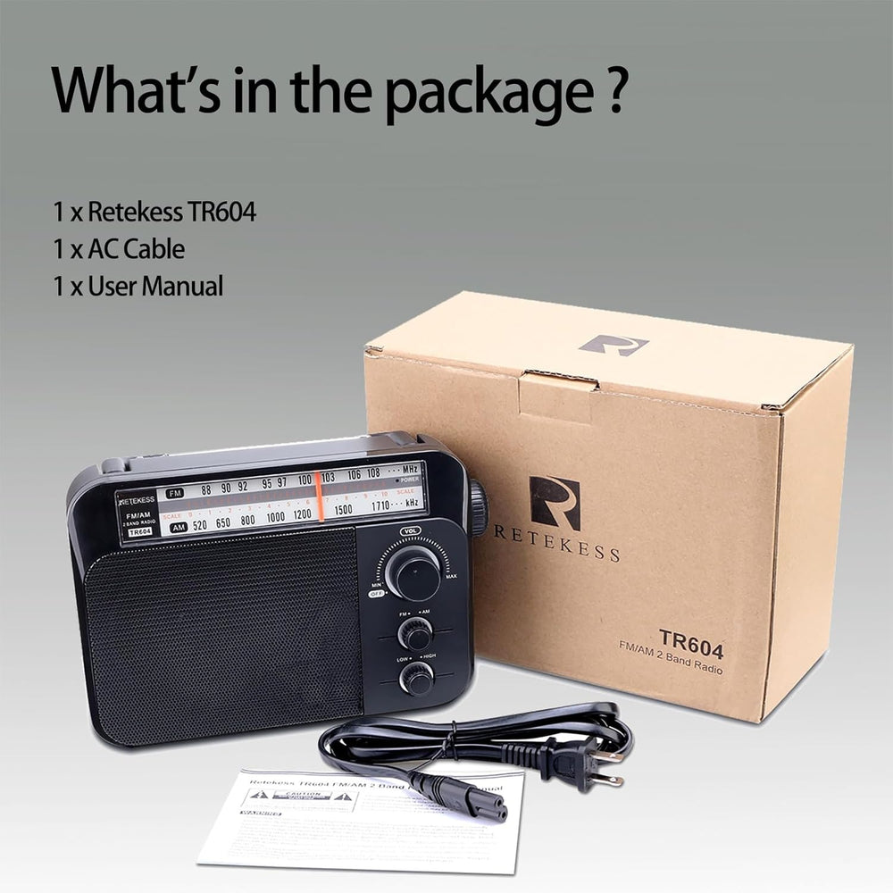 Retekess TR604 AM FM Radio, Portable Radio Plug in Wall(Black)
