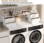 4 Drawers Washer Dryer Countertop with Shelf, 27.5" D x 54" W Laundry Topper with 3.54" High Guardrails and Non-Slip Pads,Extra Storage Organizer for Over Washer and Dryer, Holds 66 Lbs,White