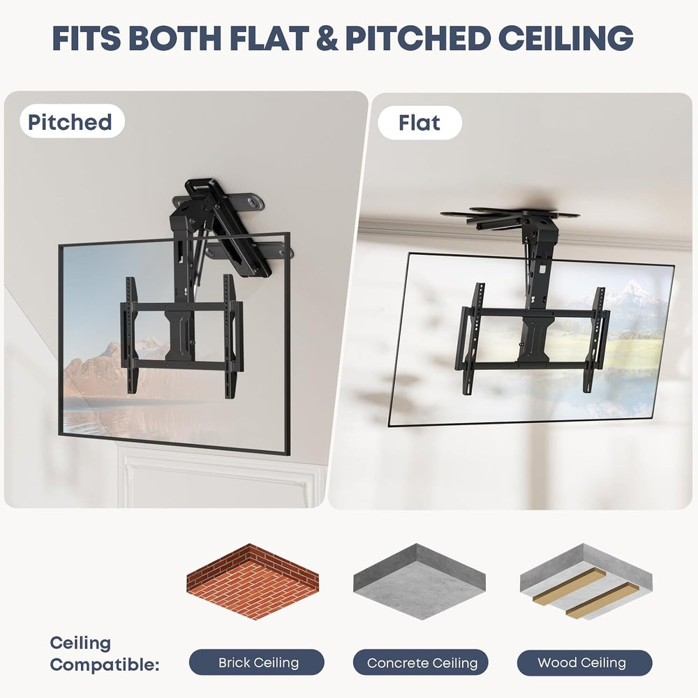Motorized Ceiling TV Mount Flip Down with Remote for 37-75‘’ TVs, Black | Spa...