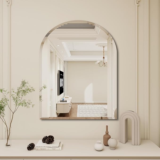 Arched Bathroom Mirror, 32X48 inch Arched Frameless Mirror, Arch Wall Mirror，Frameless Mirrors for Bathroom,Beveled Bathroom Mirror.