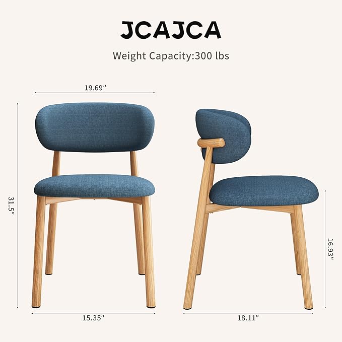 Kitchen Dining Chairs Set of 4 Modern Soft Linen Farmhouse Dining Room Chair with Metal Legs, Blue/Original