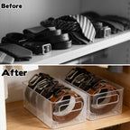 3 Pack Acrylic Belt Organizer - with Adjustable 4 Compartments & Stackable Design, Clear Storage for Closet and Drawer Organization, Display Case Pantry Cabinet Organizers for Ties,Socks,Underwear