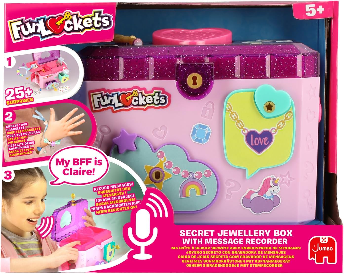 Electronic Jewellery Box with Voice Recorder - Secret Compartment - 25 Surprises - Accessories for Jewellery Making - Age 5