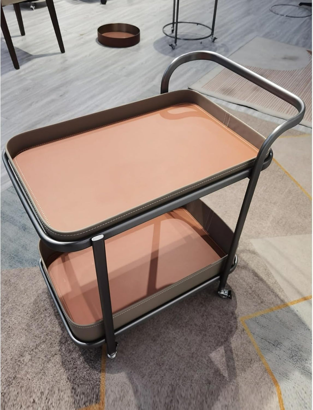 Rolling End Table, Side Table with Wheels, Modern Serving Cart Snack Table fo...