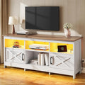 YITAHOME TV Stand for 65 Inch TVs, Entertainment Center with Storage Cabinets, Power Outlet & LED Light, Media Console Living Room Furniture, White