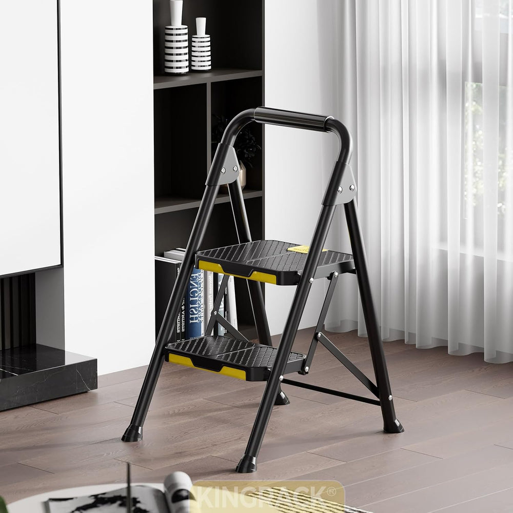 KINGRACK 2 Step Ladder, Sturdy Steel Step Stool with Safe-Lock Design, Handra...
