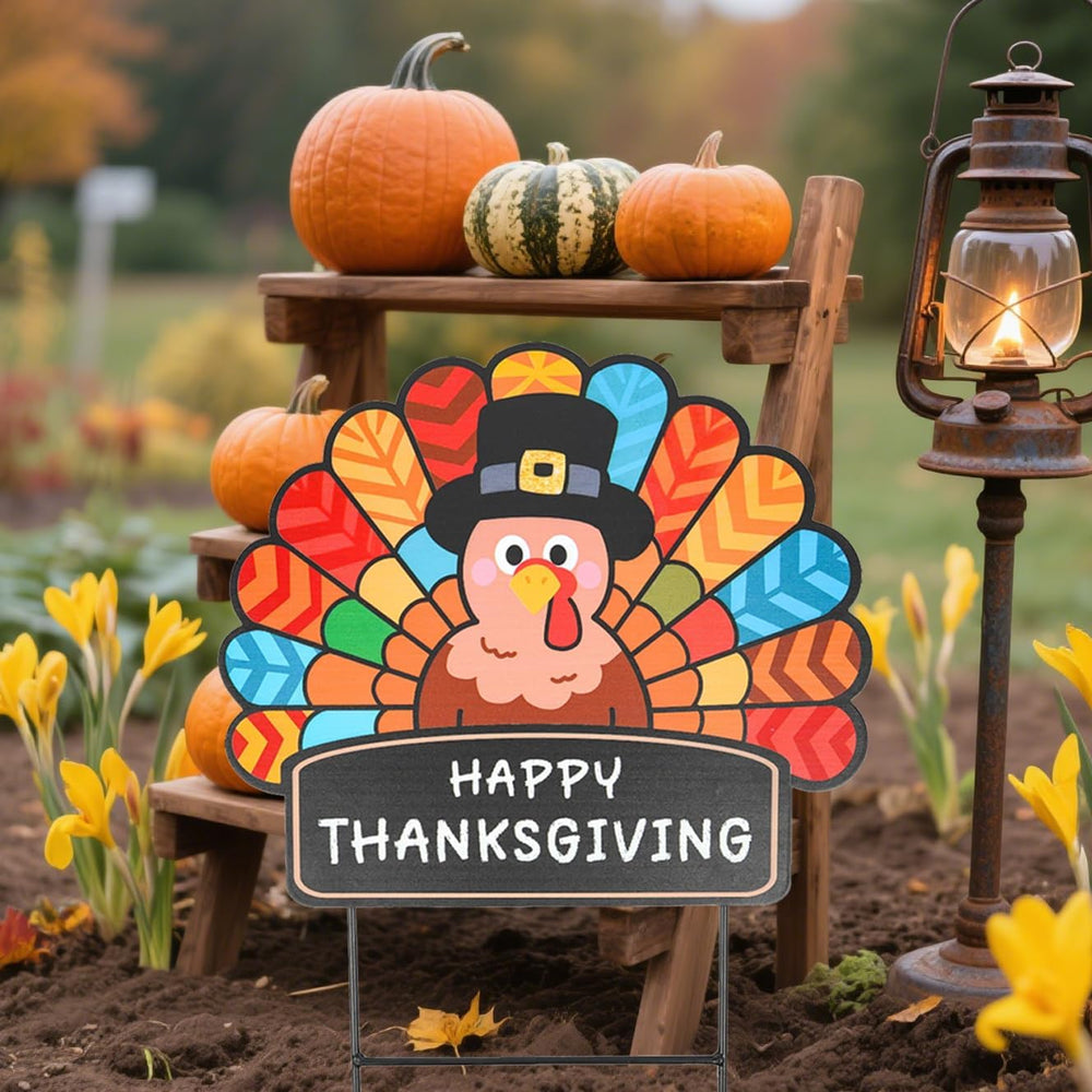 Thanksgiving Decorations Outdoor - Metal Turkey Yard Stakes Happy Thanksgivin...