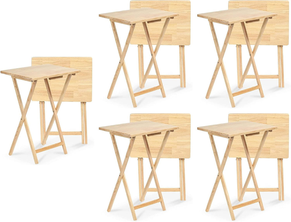 PJ Wood - Folding TV Tray Tables - Solid Wood, 10-Piece Set | Rectangular Des...