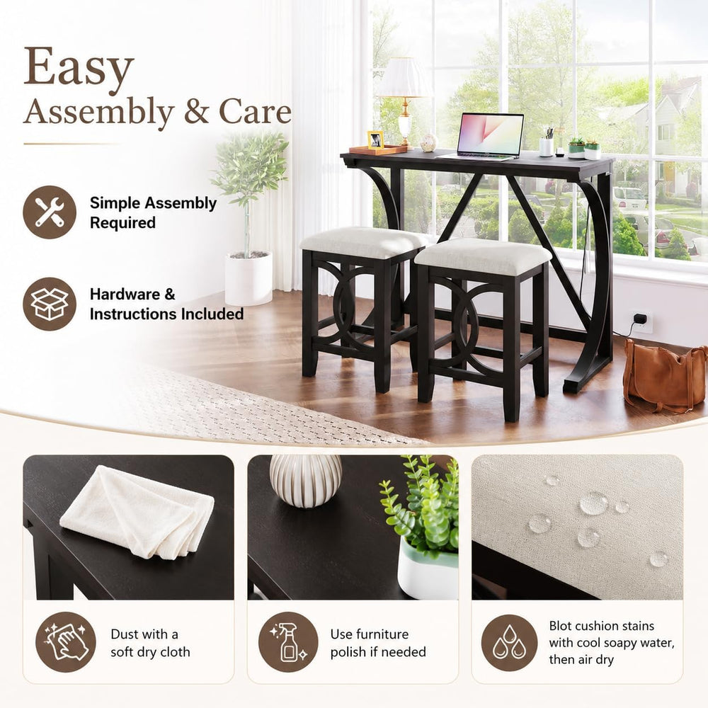 48" Bar Table and Chairs Set, Dining Table and Chair Sets, 3 Piece Count...