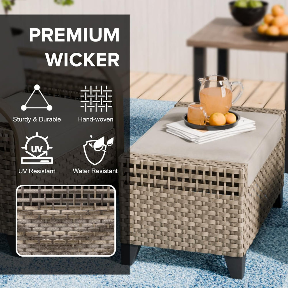 COOS BAY Modern 2 Piece Wicker Outdoor Ottomans, Patio Ottoman Foot Rest Set ...