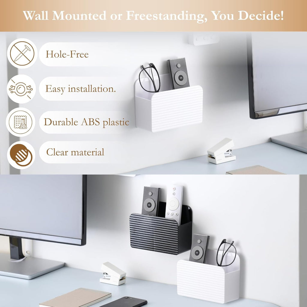 LINFIDITE 2 Pack Adhesive TV Remote Control Holder Wall Mount TV Remote Holder For Bedside Wall Remote Control Caddy Storage Organizer Stand Box （For 2 Or 4 Remote Controls – White ）