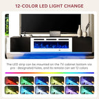 MXV 80'' Floating TV Stand, Modern Media Entertainment Center with 40" Electric Fireplace, TV Console Cabinet Wall Mounted, Adjustable 12-Color LED Lights, for Living Room, Black + White