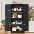 MHOM 71" Farmhouse Pantry Cabinet, Tall Storage Cabinet with 4 Doors and Adjustable Shelves, Freestanding Pantry for Dining Room, Kitchen, and Living Room, Black