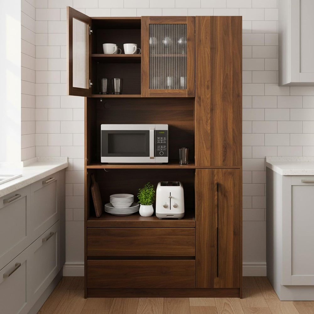 70.87" Tall Microwave Cart with Storage, Kitchen Pantry Cabinet with Mul...