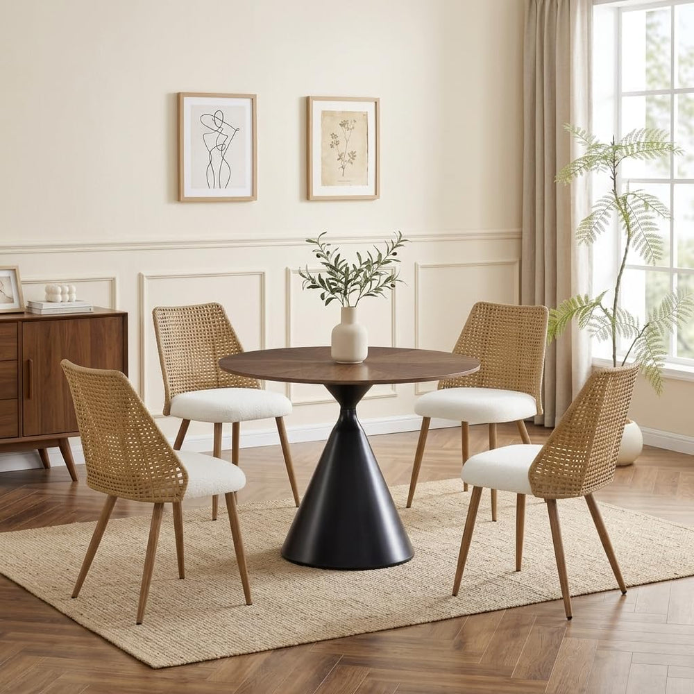 Rattan Dining Chairs Set of 4, Rattan Dining Chairs with Cane PE Rattan Backr...