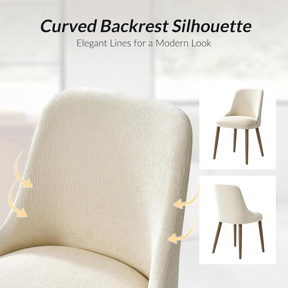 HULALA HOME Dining Chairs Set of 2, Ivory Fabric Upholstered Dining Room Chai...