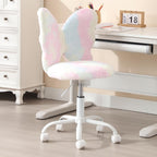 Kmax Kids Desk Chair, Faux Fur Butterfly Chair with Wheels Adjustable Cute Swivel Kids Office Chair for Bedroom Reading Room - Colorful