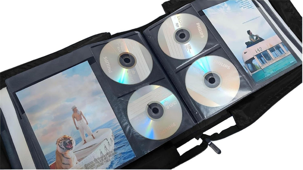 DVD CD Storage Case with Extra Wide Title Cover Pages for Blu Ray Movie Music...
