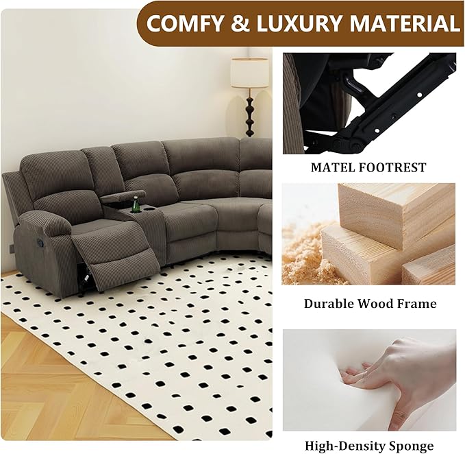 Manual Recliner Sectional Sofa Set, Corduroy L-Shaped Living Room Furniture Sets, Reclining Sectional Corner Couch and Recliner Chair Set for Home Office (Peanut, Sectional + Chair)