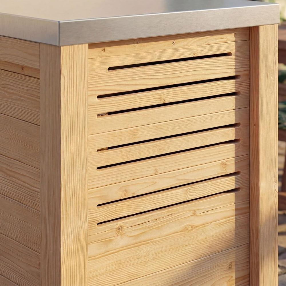 MOUMON Outdoor Kitchen Mini Fridge Cabinet with Stainless Steel Countertop