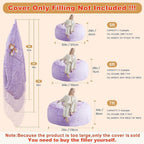 5FT Bean Bag Cover for Stuffed Animals Machine Washable, Gaming Bean Bag Chairs for Adults Teens Girls, Lovely Cute Bean Bag Storage Stuffed Animal, Purple