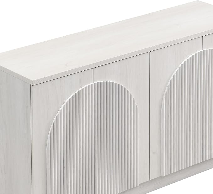 Yechen Fluted TV Stand with Arched Reeded Design Doors, Modern Entertainment Center with Storage for Up to 98", TV Media Console, TV Cabinet for Living Room, Bedroom/White Oak(2 PCS)