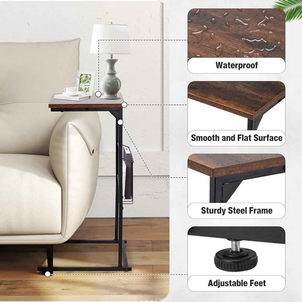 HOMREST End Table, Small Narrow Sofa Table for Couch and Recliner,C Shaped Si...