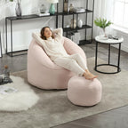 Bean Bag Chairs, Gaint Bean Bag Couch with Memory Foam for Adults and Kids, Microfiber Upholstered Sofa with Ottoman, Comfy Lazy Bean Bag Reading Chair for Living Room