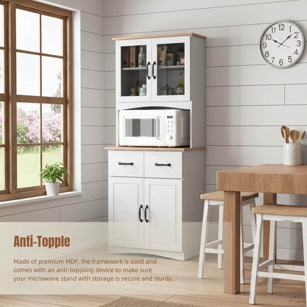 Microwave Cart with Storage, Freestanding Kitchen Pantry Cabinet with Stand &...