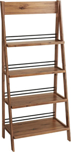 4-Tier Ladder Bookshelf - Freestanding Bookcase with X-Back Frame - Shelves for Living Room, Kitchen, Bedroom, and Office by Lavish Home (Walnut)