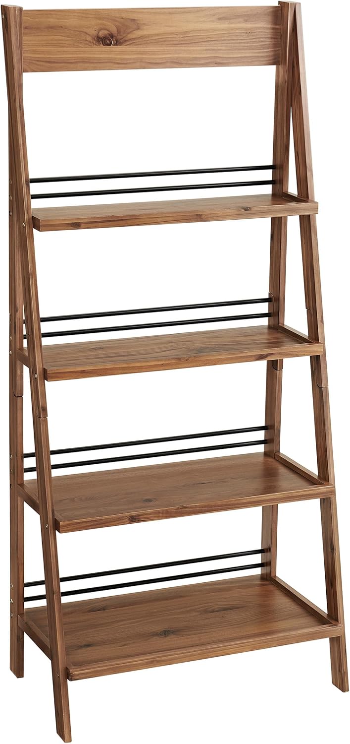 4-Tier Ladder Bookshelf - Freestanding Bookcase with X-Back Frame - Shelves for Living Room, Kitchen, Bedroom, and Office by Lavish Home (Walnut)