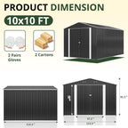 10x10 FT Storage Shed, Garden Shed with Updated Frame Structure and Lockable Doors, Metal Tool Sheds for Backyard Garden Patio Lawn, Grey