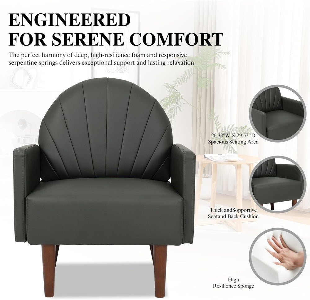 Modern Upholstered Single Sofa Chair，PU Leather Armchair Vanity Chair Shell B...