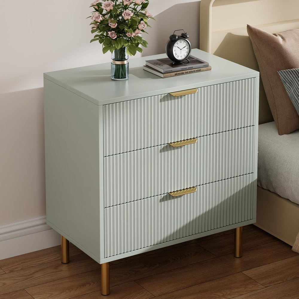 IDEALHOUSE Modern Green 3 Drawer Dresser for Bedroom with Gold Handles