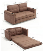 ERYE 3 Fold Tufted Upholstered Futon Sofa Bed Modern Convertible Foldable Floor Loveseat Sofabed with Pull Out Sleeper Couch Daybed W/Cupholders and Pockets for Living Room