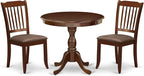 East West Furniture AMDA3-MAH-C 3 Piece Kitchen Table & Chairs Set Contains a Round Dining Room Table with Pedestal and 2 Linen Fabric Upholstered Chairs, 36x36 Inch, Mahogany