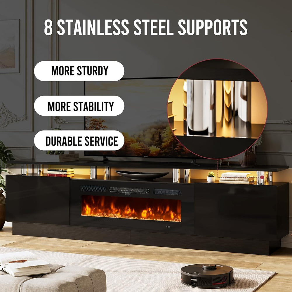 80" Fireplace TV Stand, 2-Tier LED Entertainment Center with 36" Fi...