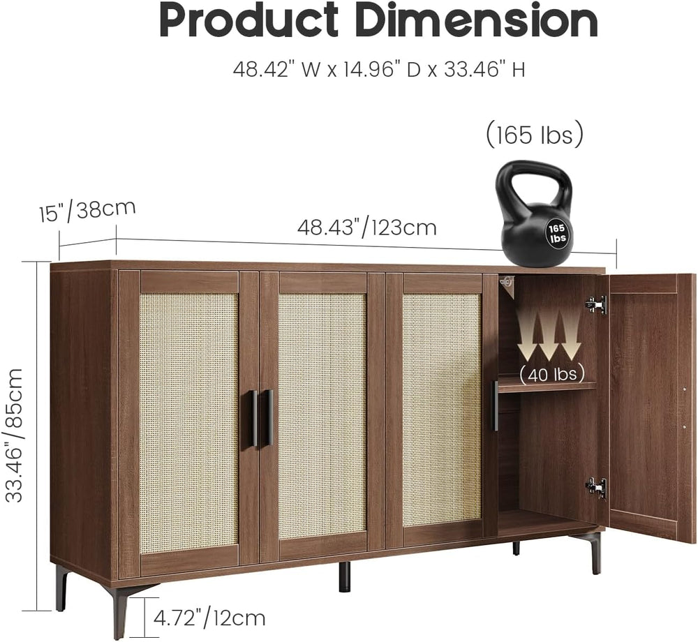 Luoxiao Sideboard Buffet Cabinet, Mid Century Modern Rattan Storage Cabinet