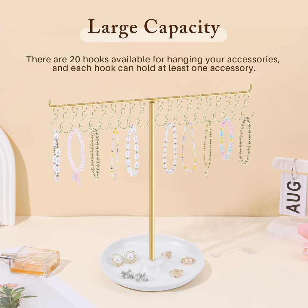 OAOLEER Bracelet Holder Display, Gold Jewelry Holder with 20 Movable Hooks Bracelet Stand Organizer, Jewelry Display Stand for Necklaces Bangles