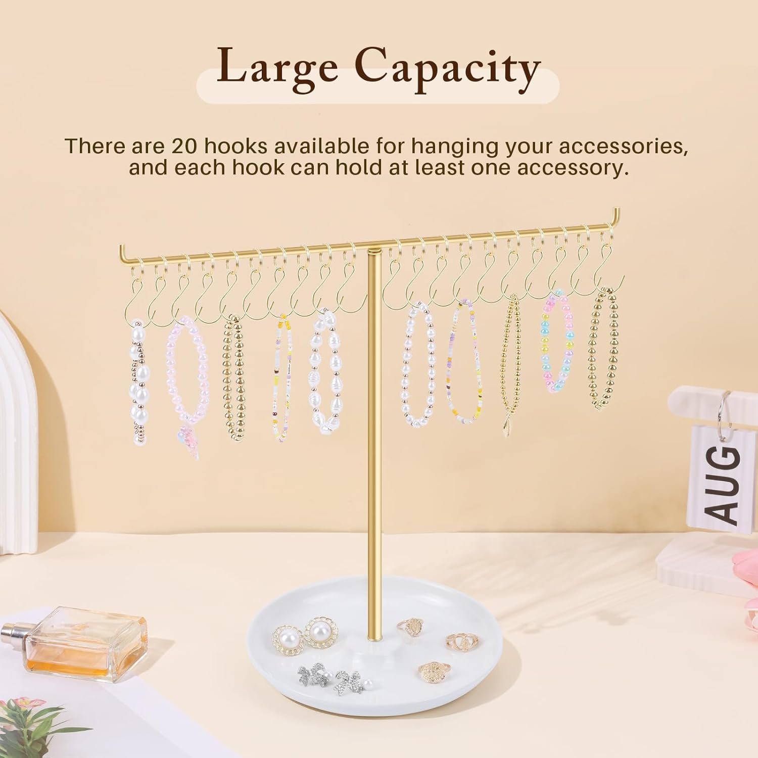 OAOLEER Bracelet Holder Display, Gold Jewelry Holder with 20 Movable Hooks Bracelet Stand Organizer, Jewelry Display Stand for Necklaces Bangles