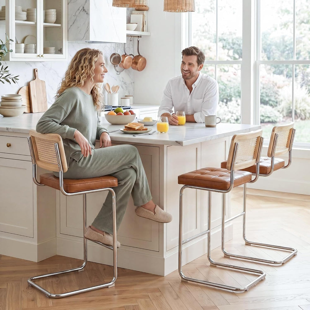 Zesthouse Natural Rattan Counter Stools Set of 2, 26" Modern Boho Barsto...