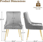 Velvet Dining Chairs Set of 4, Modern Upholstered Kitchen Chair with Pull Handle & Pleated Back, Mid Century Accent Chair with Gold Metal Legs for Vanity,Dining,Kitchen,Living Room, Grey