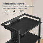 HOOBRO 4-Tier AV Media Stand with Charging Station and LED Light, Wooden Stereo Stand, Rack Audio Tower, Corner TV Stand, Entertainment Device, Black BB38UDCJ01