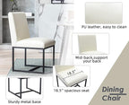 CIMOTA Modern Dining Chairs Set of 2, Leather Dining Room Chairs Upholstered Armless Guest Side Chair with Black Base for Dining Room/Kitchen, Cream 2PCS