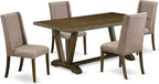 East West Furniture V777FL716-5 5 Piece Dining Table Set for 4 Includes a Rectangle Kitchen Table with V-Legs and 4 Dark Khaki Linen Fabric Upholstered Chairs, 40x72 Inch, Multi-Color