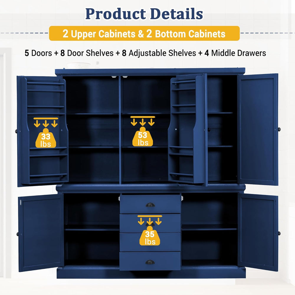73" H Large Kitchen Pantry with Storage, Freestanding Wooden Cupboard wi...